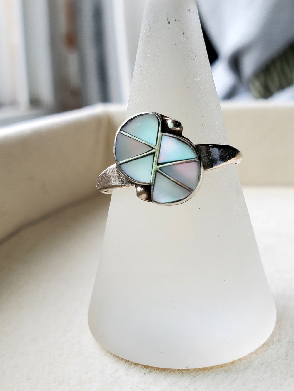 Vintage Sterling Silver Mosaic Inlay Ring • 1.64 g